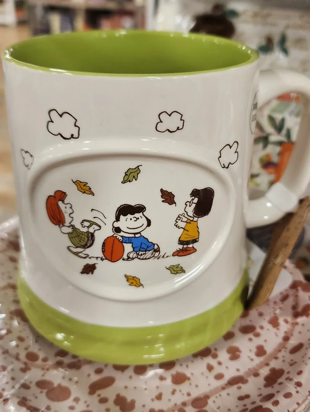 Rae Dunn Peanuts White Ceramic Mug with Lime Interior - 